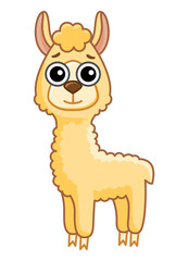 Zoo animal for children coloring book. Funny alpaka in a cartoon style. Trace the dots and color the picture