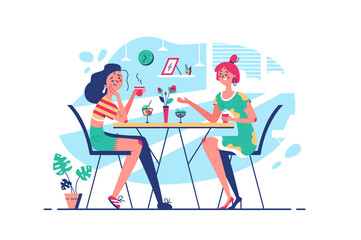 Best friends communicating drinking coffee