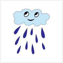 Doodle cloud with rain clipart isolated on white. Hand drawn art. Vector stock illustration. EPS 10