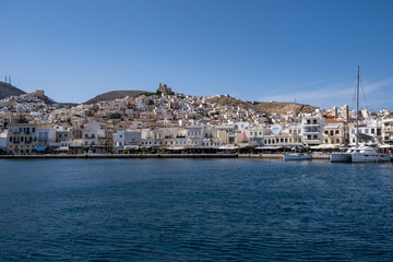 Fototapeta na wymiar Syros island, Cyclades, Greece. Siros or Syra town background.