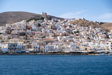 Fototapeta na wymiar Syros island, Cyclades, Greece. Siros or Syra town background.