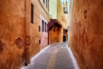 Fototapeta na wymiar Narrow streets of the Meknes medina. Meknes is one of the four I