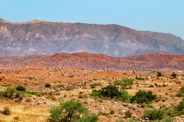 Beautiful desert landscapes of mountainous Morocco on a sunny day.