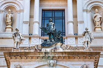 Bronze sculpture of Saint Alexander (patron of the Bergamo city) on the Roman Catholic Bergamo...