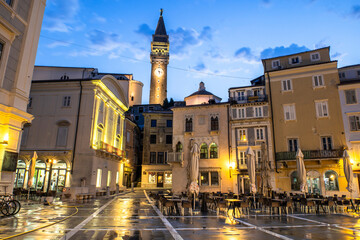 Picturesque Tartini Square in Piran at Sunrise, Slovenia