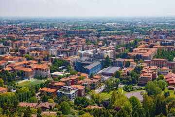 Aerial view of the old town Bergamo in northern Italy. Bergamo is a city in the Lombardy region.