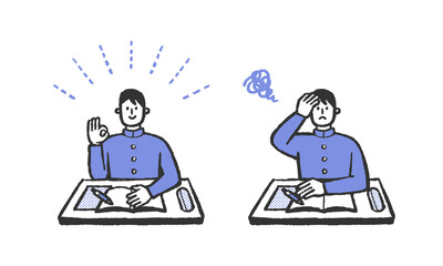 勉強する学ランの男子学生