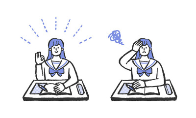 勉強するセーラ服の女子高生