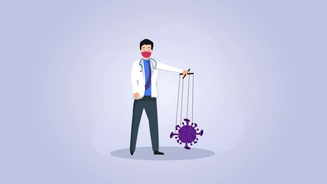 Doctor controlling virus like a puppet on strings