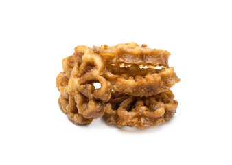 Pile of delicious sweet fried oil cake on isolated white background