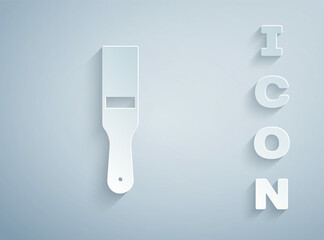 Paper cut Paint brush icon isolated on grey background. Paper art style. Vector