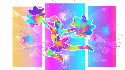 Cheerleading logo design. Colorful sport background. Website Landing Page. Template for apps. Modern geometric. Vector illustration.