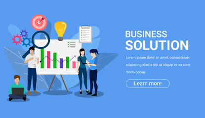Business banner. Statistics display with working people for business