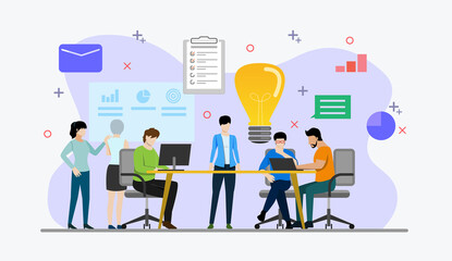 Group discussion with floating icons