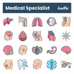 Medical specialist, professions icon set