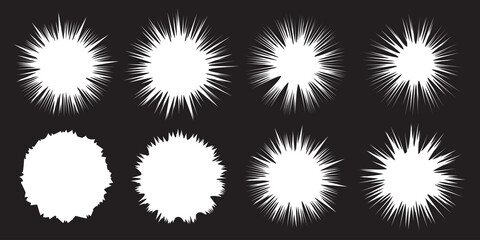 White Burst set. Star collection. Splash design elements. Blast objects. Sale banners. Bangs set. Vector illustration