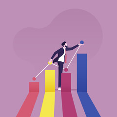 Concept for making success and growth business - Businessman building or developing company growth graph with up rising arrow