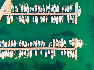 Boats in Harbour at Adriatic Coast in Croatia. Drone View