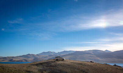 Car on the top of the mountain | landscape in the mountains