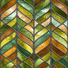 Stained glass seamless texture with leaf pattern for window, colored glass, 3d illustration