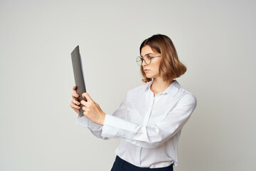 Fototapeta premium Business woman documents work copy space office official