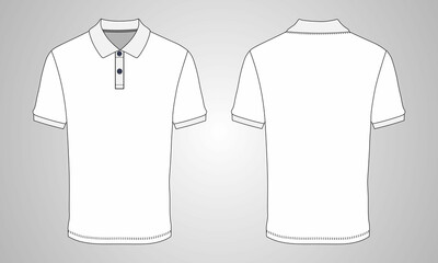 Short sleeve Polo shirt Overall technical fashion Drawing Flat sketch template front and back view. apparel dress design vector illustration mock up Polo tee CAD.
