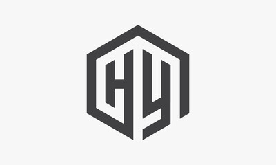 HY hexagon letter logo isolated on white background.