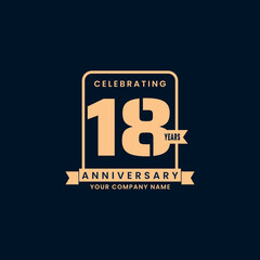Gold modern 18 year anniversary logo. birthday. Celebration. Celebrating. element. Tape
