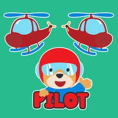 Fototapeta premium Cute little pilot vector illustration with cartoon style. Creative vector childish background for fabric, textile, nursery wallpaper, poster, card, brochure. and other decoration.