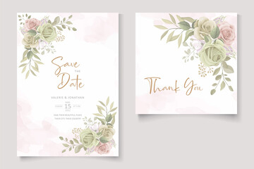 Fototapeta na wymiar Soft floral and leaves wedding invitation card design