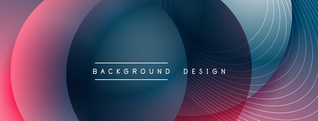 Obraz premium Gradient circles with shadows. Vector techno abstract background. Modern overlapping forms wallpaper background, design template