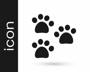 Fototapeta na wymiar Black Paw print icon isolated on white background. Dog or cat paw print. Animal track. Vector