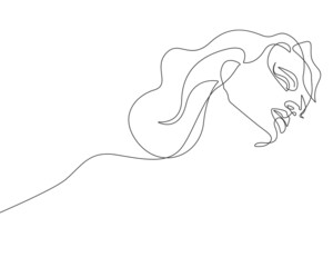 One Line Drawing of Abstract Woman Face. Continuous Line of Female Portrait Abstract Modern Minimalist Style. Simple Vector Illustration for Wall Art, Poster, Print, T-shirt, Logo.