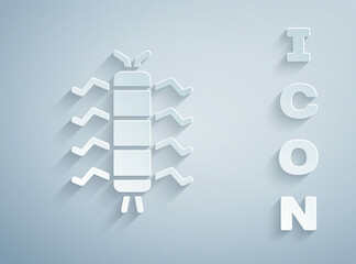 Paper cut Centipede insect icon isolated on grey background. Paper art style. Vector