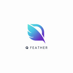 Q feather letter logo abstract