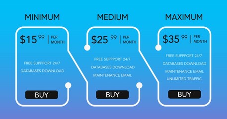 Pricing list design template for websites and applications.