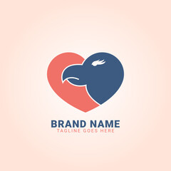 eagle head inside heart shape with cute pale colors vector logo design