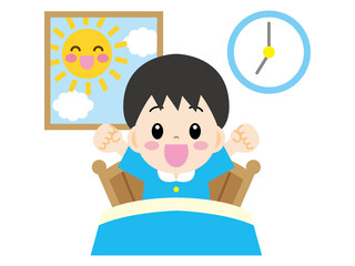 早起きする男の子のイラスト＿ベクター2