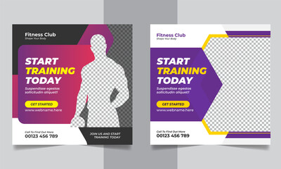 Fitness training and gym social media instagram post or square web banner template