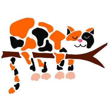 funny calico cat in tree design vector illustration for use in design and print wall art poster canvas