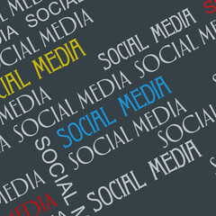 Social media. Various lettering on a dark background. Social media concept.Square orientation. Business.