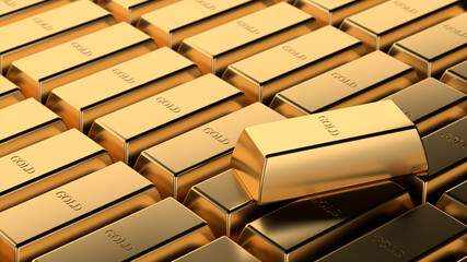 Close-up to Stack of gold bar. financial and investment concept. 3D illustration