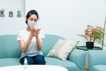 Asian woman getting sick and wearing face mask protection