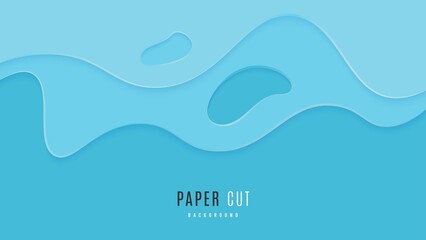 Abstract Blue Cyan Liquid Papercut Style Design Background. Can Be Used As Banner, Motion, Web Or Poster