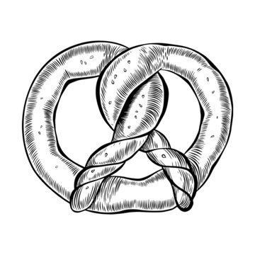 recommend clip art: Hand drawn pretzel sketch. Vintage bread on white background. Vector illustration.