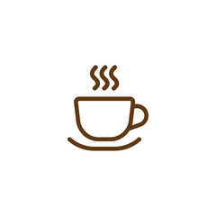 Hot cup with steam icon. Mug with tea or coffee icon flat. Brown line pictogram isolated on white background