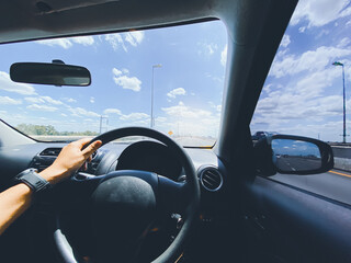 driving on the road, drivers point of view.