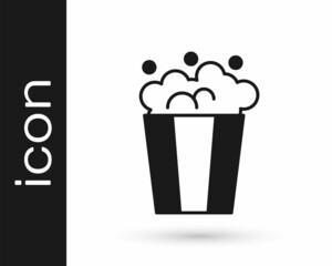 Black Popcorn in cardboard box icon isolated on white background. Popcorn bucket box. Vector