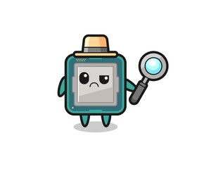 the mascot of cute processor as a detective