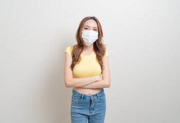 portrait beautiful woman wearing mask and stress or worry face